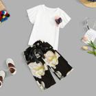 Shein Girls Stereo Flowers Tee With Floral Print Pants
