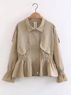 Shein Bell Cuff Elastic Waist Pleated Back Coat