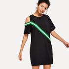 Shein Cut Out Shoulder Striped Tape Dress