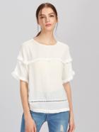 Shein Fringe Lace Trim Crinkle Top