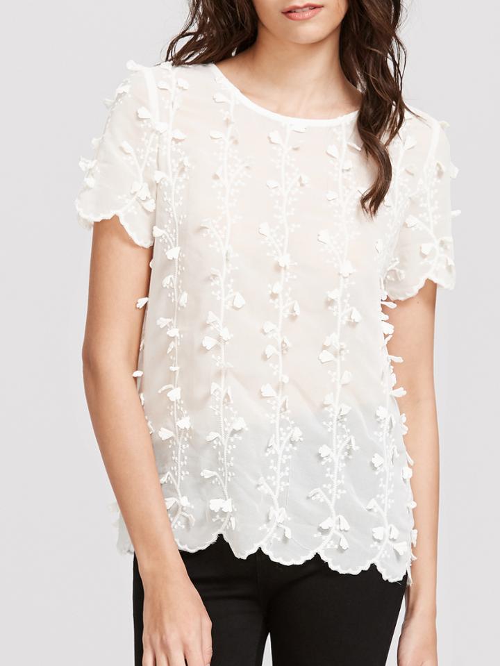 Shein Botanical Applique Embroidered Top