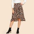 Shein 80s Waist Belted Ruffle Hem Leopard Print Skirt