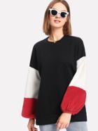 Shein Cut And Sew Faux Fur Sleeve Sweatshirt