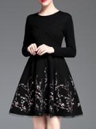 Shein Black Flowers Embroidered Contrast Gauze Dress