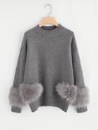 Shein Faux Fur Detail Drop Shoulder Jumper