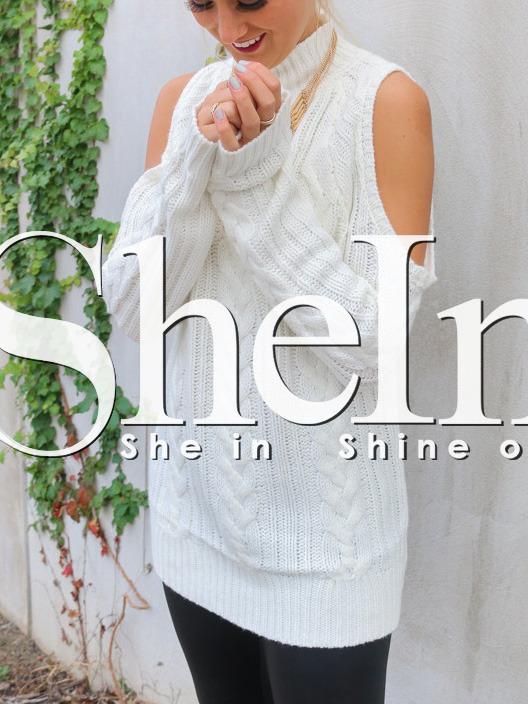 Shein White High Neck Cold Shoulder Sweater