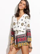 Shein Multicolor V Neck Drawstring Siamese Trousers