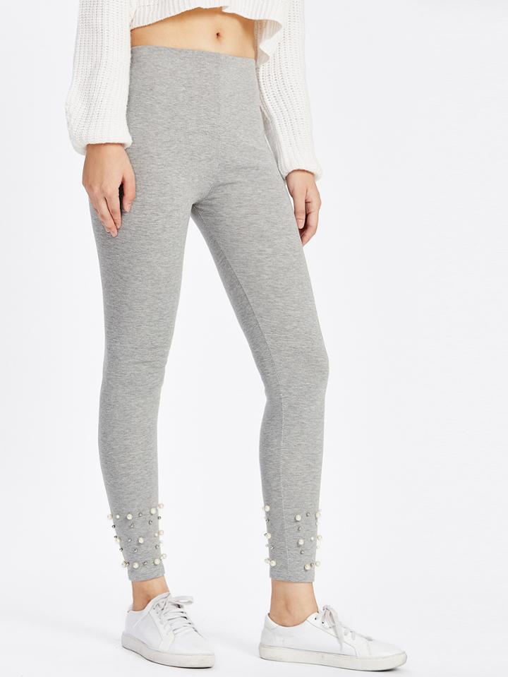 Shein Pearl Beading Marled Leggings