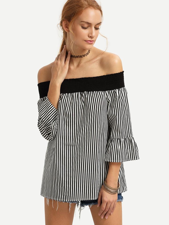 Shein Black And White Striped Off The Shoulder Blouse