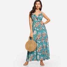 Shein Plus Lace Up Back Floral Ruffle Dress