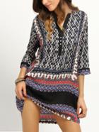 Shein Tribal Print Buttoned Front Tunic Dress