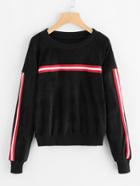 Shein Stripe Contrast Drop Shoulder Velvet Sweatshirt