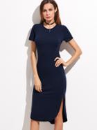 Shein Navy Short Sleeve Curved Hem Sheath Dress