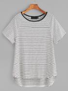 Shein White Striped Contrast Neck Raglan Sleeve High Low T-shirt
