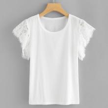 Shein Lace Panel Sleeve Tee