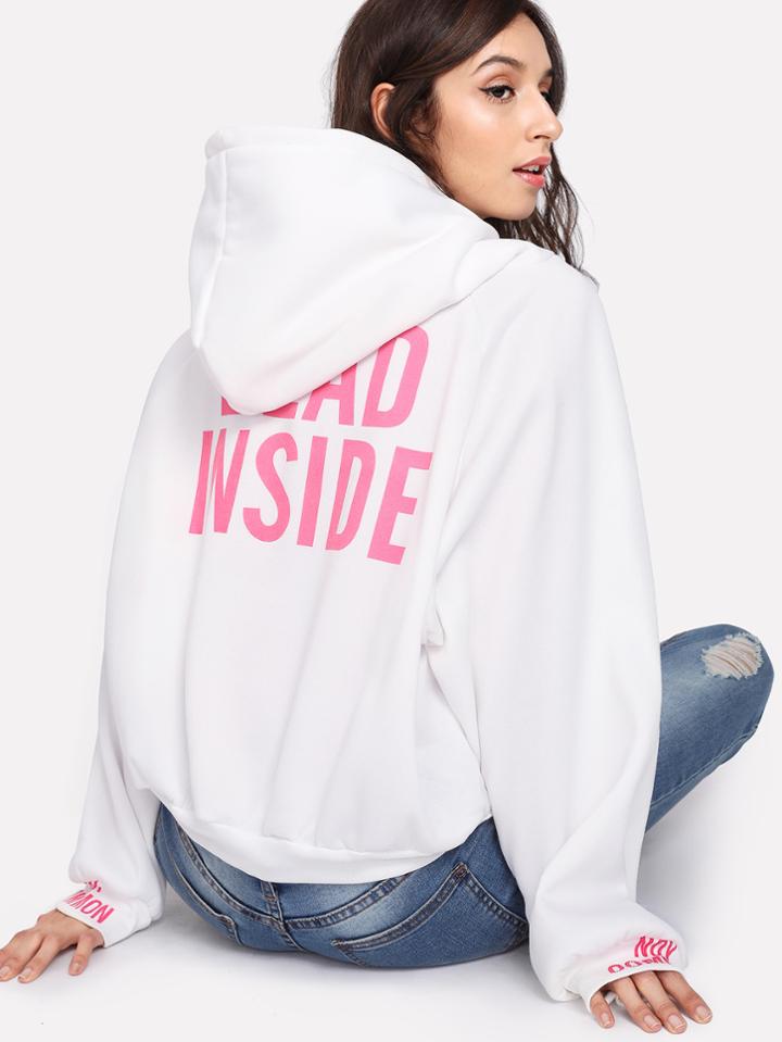 Shein Letter Print Raglan Hoodie