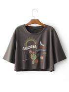 Shein Cactus Embroidery Crop Tee