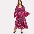 Shein Plus Surplice Neck Ruffle Trim Floral Dress