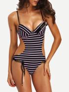 Shein Pink Striped Cutout One-piece Swimwear