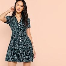 Shein Button & Pocket Front Floral Dress