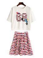 Shein Multicolor Short Sleeve Print T-shirt With Pleated Skirt