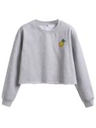 Shein Grey Pineapple Embroidered Crop Sweatshirt