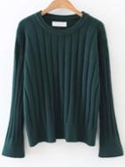 Shein Dark Green Ribbed Bell Sleeve Sweater