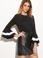 Shein Black Contrast Layered Bell Sleeve Top