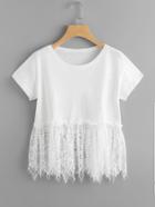 Shein Floral Eyelash Lace Hem T-shirt