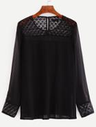 Shein Black Long Sleeve Lace Patchwork Blouse
