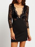 Shein Black Lace Insert Sequined Cut Out Bodycon Dress