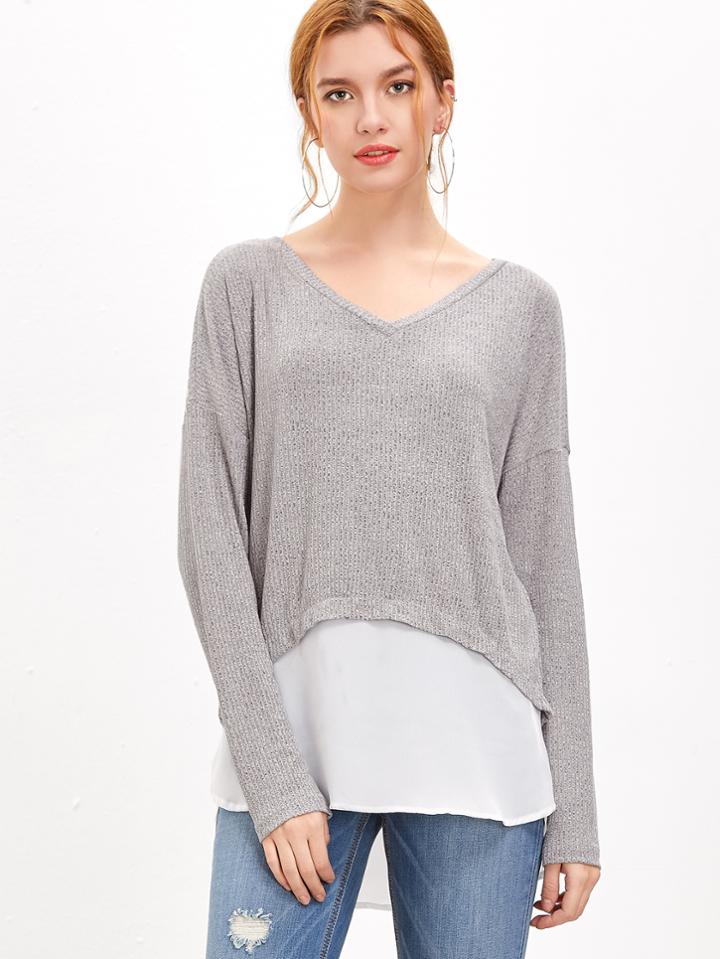 Shein Contrast Hem Ribbed Tee
