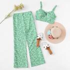 Shein Knot Front Ditsy Top & Flared Pants Co-ord