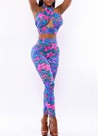 Rosewe Enchanting Halter Design Printed Tops And High Waist Leggings