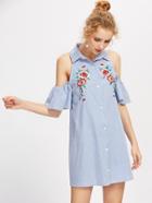 Shein Open Shoulder Flower Embroidered Bell Sleeve Dress
