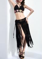 Rosewe Knitting Tassel Decorated Black Cover Up Skirt