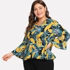 Shein Plus Palm Tree Print Elastic Waist Top
