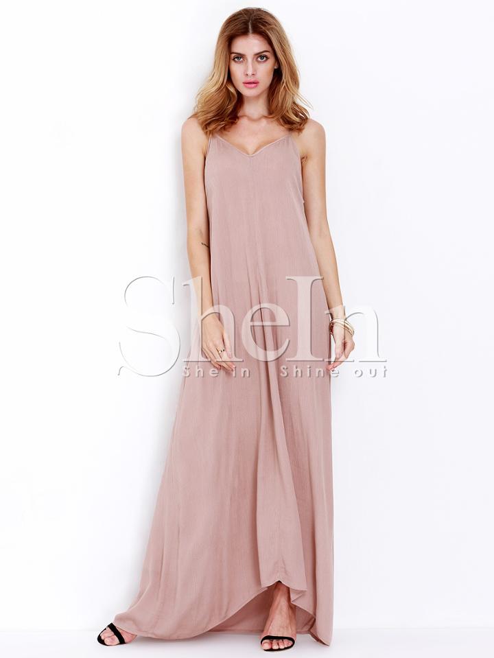 Shein Pink Cheesecloth Spaghetti Strap Backless Maxi Dress
