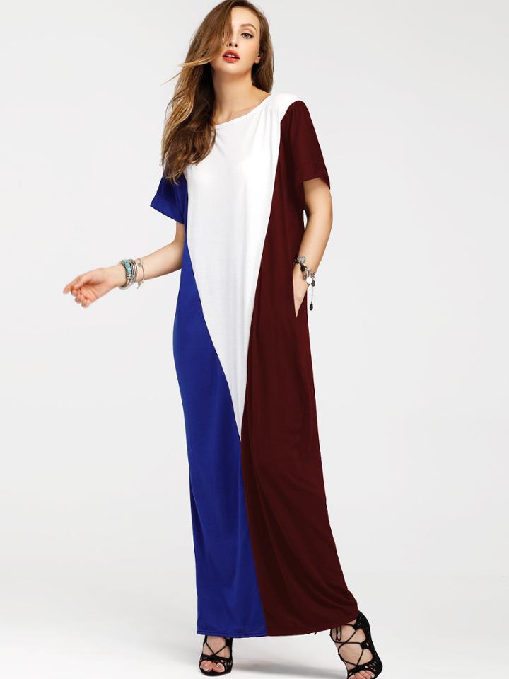 Shein Cut And Sew Panel Full Length Dress With Pockets