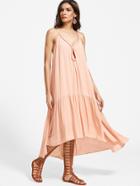 Shein Pink Keyhole Front High Low Tiered Swing Dress