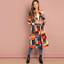 Shein Button Front Patchwork Longline Coat