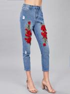 Shein 3d Flower Applique Crop Jeans