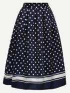 Shein Polka Dot Print Box Pleated Midi Skirt - Navy