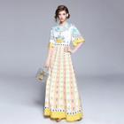Shein Bell Sleeve Graphic Print Longline Dress