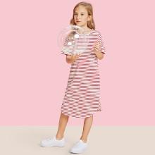 Shein Girls Dolphin Hem Striped Dress