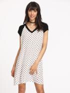 Shein Polka Dot Print Contrast Raglan Sleeve Tee Dress
