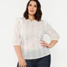 Shein Plus Eyelet Long Sleeve Frill Trim Top