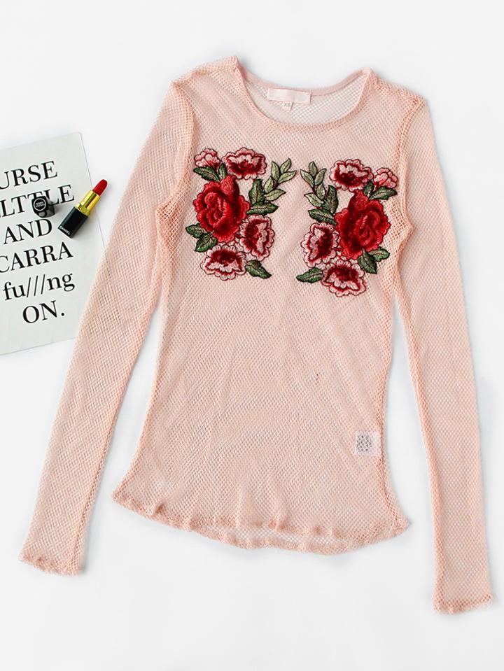 Shein Symmetric Flower Applique Fishnet Top