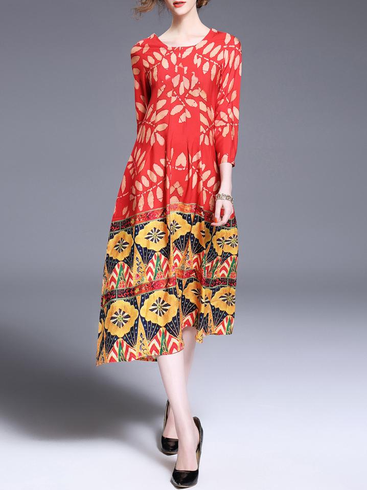 Shein Leaves Print A-line Dress