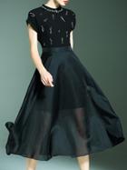 Shein Black Beading A-line Combo Dress